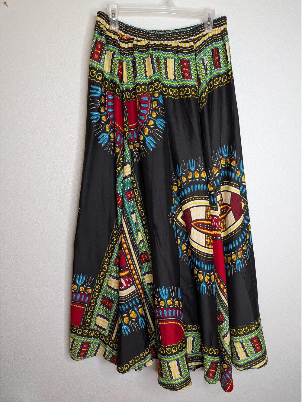 Mix Nouveau Women’s African Dashiki Print Maxi Skirt Size M Black Multicolor